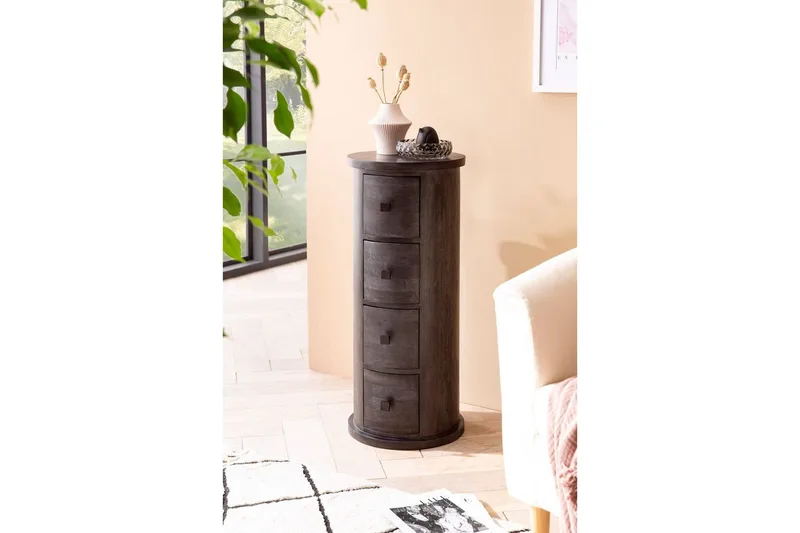 Skænk Wohnling Rund Massivt Træ Landstil Sort, 4 skuffer - Sort, 4 skuffer - Møbler - Borde - Aflastningsbord - Entrébord