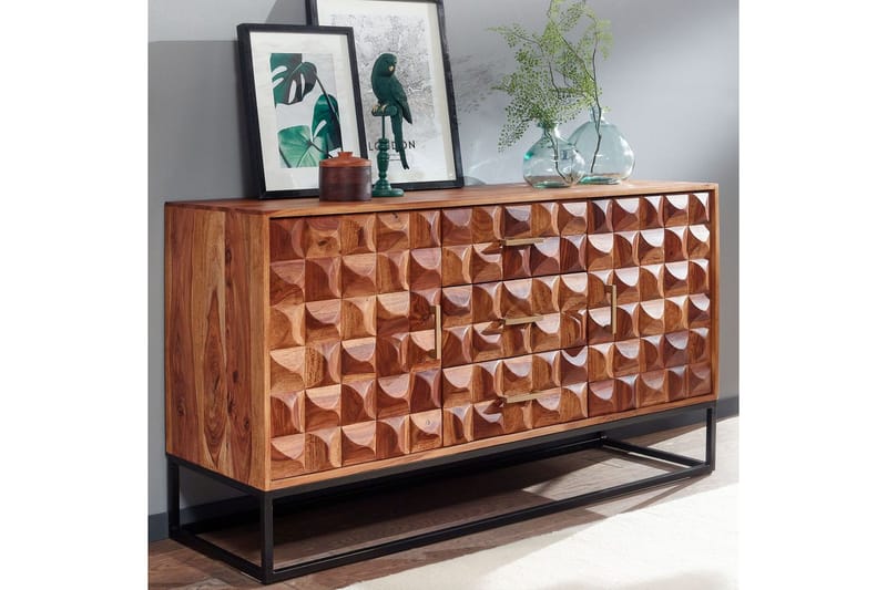 Skænk Wohnling Solidt træ design front 145 cm med 2 døre 3 skuffer industriel - Møbler - Borde - Aflastningsbord - Entrébord