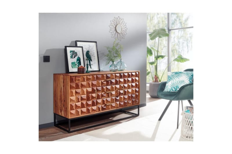 Skænk Wohnling Solidt træ design front 145 cm med 2 døre 3 skuffer industriel - Møbler - Borde - Aflastningsbord - Entrébord