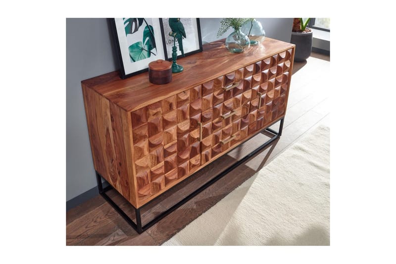 Skænk Wohnling Solidt træ design front 145 cm med 2 døre 3 skuffer industriel - Møbler - Borde - Aflastningsbord - Entrébord