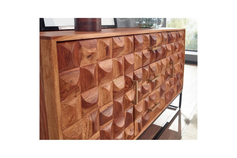 Skænk Wohnling Solidt træ design front 145 cm med 2 døre 3 skuffer industriel - Møbler - Borde - Aflastningsbord - Entrébord