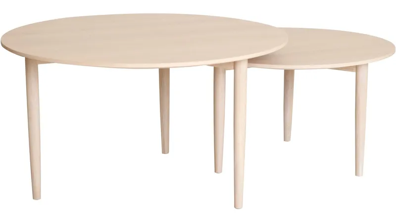 Sofabordsæt Ravik Ø90/Ø70 cm, Hvidpigmenteret