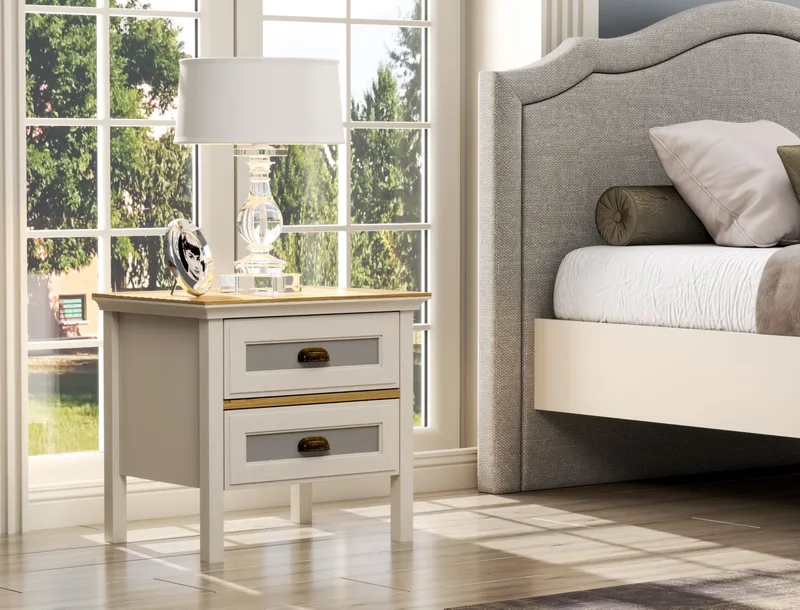 Solena Sengebord 60 cm - Creme, eg, grå - Møbler - Borde - Aflastningsbord - Sengebord