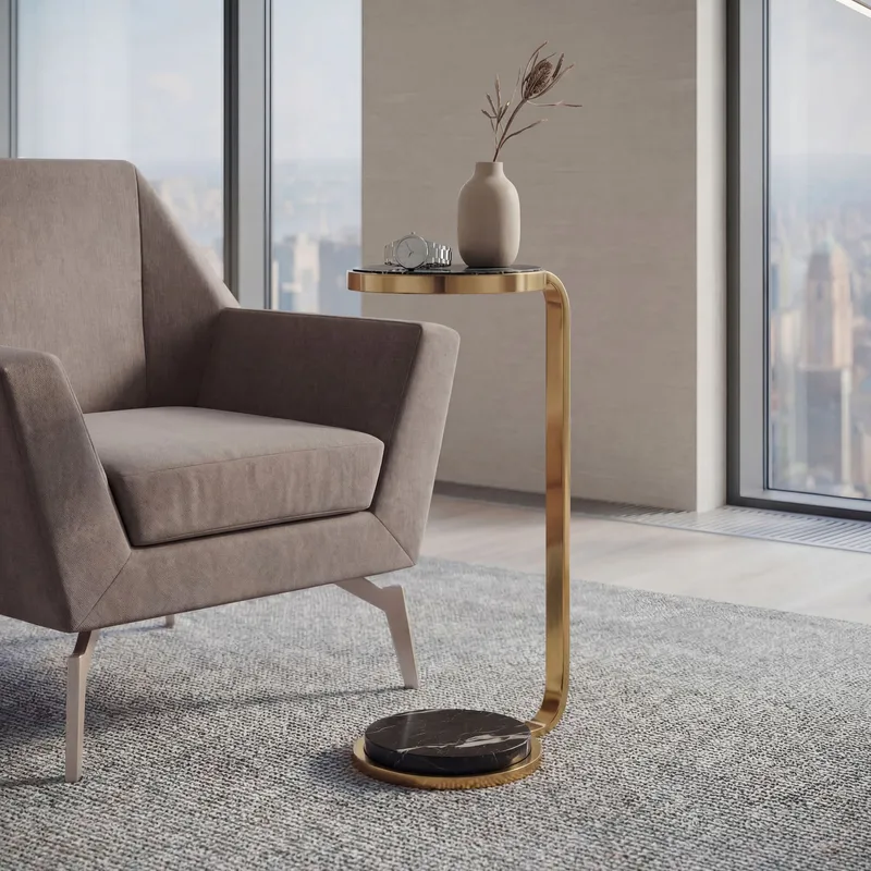 Solren rundt sidebord 72 cm i metal med marmorplade - sort guld - Møbler - Borde - Aflastningsbord - Lampebord