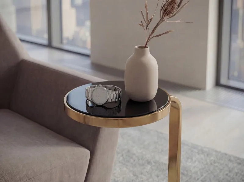 Solren rundt sidebord 72 cm i metal med marmorplade - sort guld - Møbler - Borde - Aflastningsbord - Lampebord