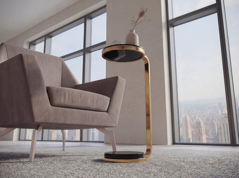 Solren rundt sidebord 72 cm i metal med marmorplade - sort guld - Møbler - Borde - Aflastningsbord - Lampebord