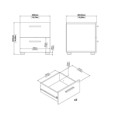 Suntia Natbord med 2 skuffer 40x40x42 cm - Møbler - Borde - Aflastningsbord - Sengebord