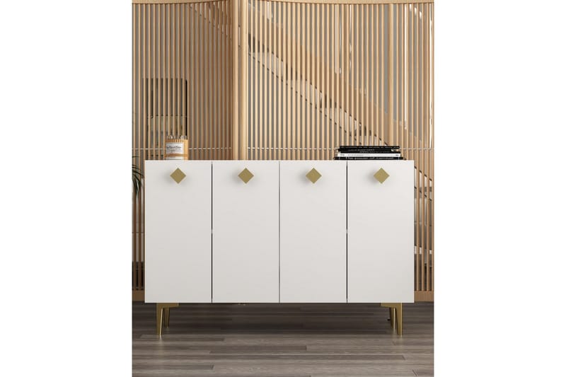 Sylas Konsolbord 120x120 cm - Hvid/Guld - Møbler - Borde - Aflastningsbord - Entrébord