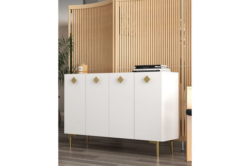 Sylas Konsolbord 120x120 cm - Hvid/Guld - Møbler - Borde - Aflastningsbord - Entrébord