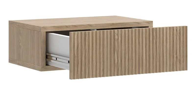 Takayo Vægophængt Sengebord 50 cm med Træ- og Egetræsudseende, Opbevaring med Skuffe - Beige - Møbler - Borde - Aflastningsbord - Sengebord