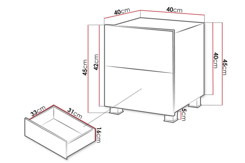 Tessan Sengebord 40 cm med Opbevaring - Sort - Sengebord