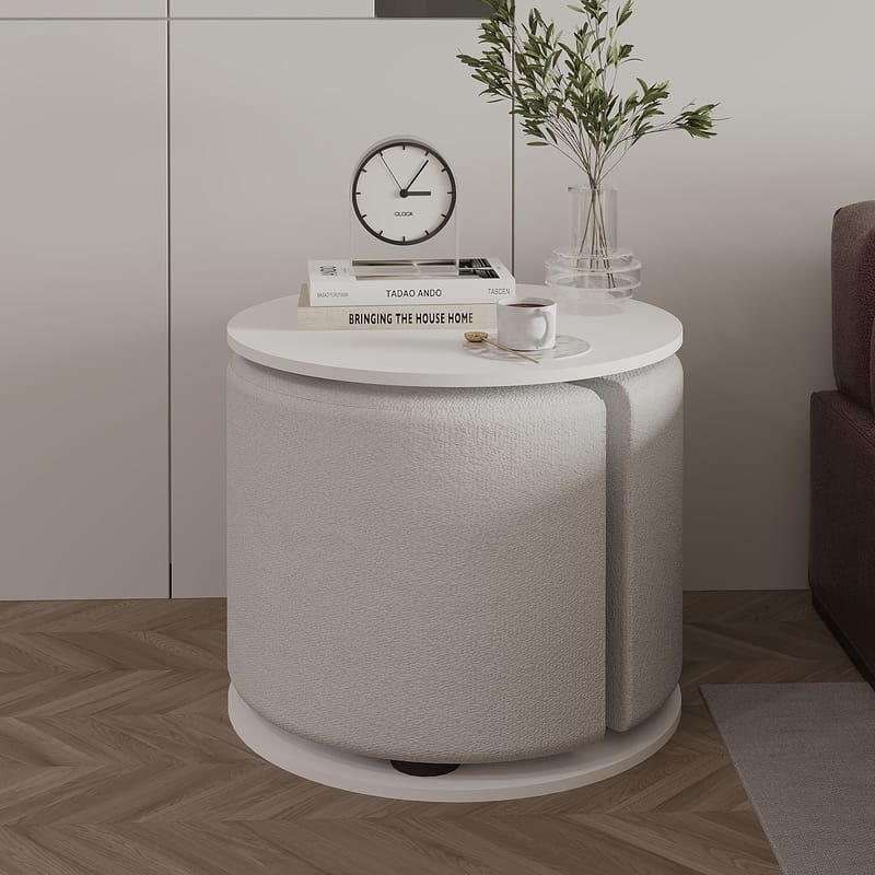 Torven Sæt med sideborde 43x47x43 cm - Hvid - Møbler - Borde - Aflastningsbord - Lampebord