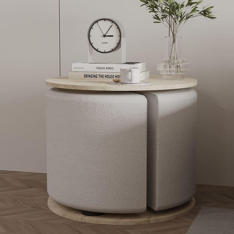 Torven Sæt med sideborde 43x47x43 cm - Travertin - Møbler - Borde - Aflastningsbord - Lampebord