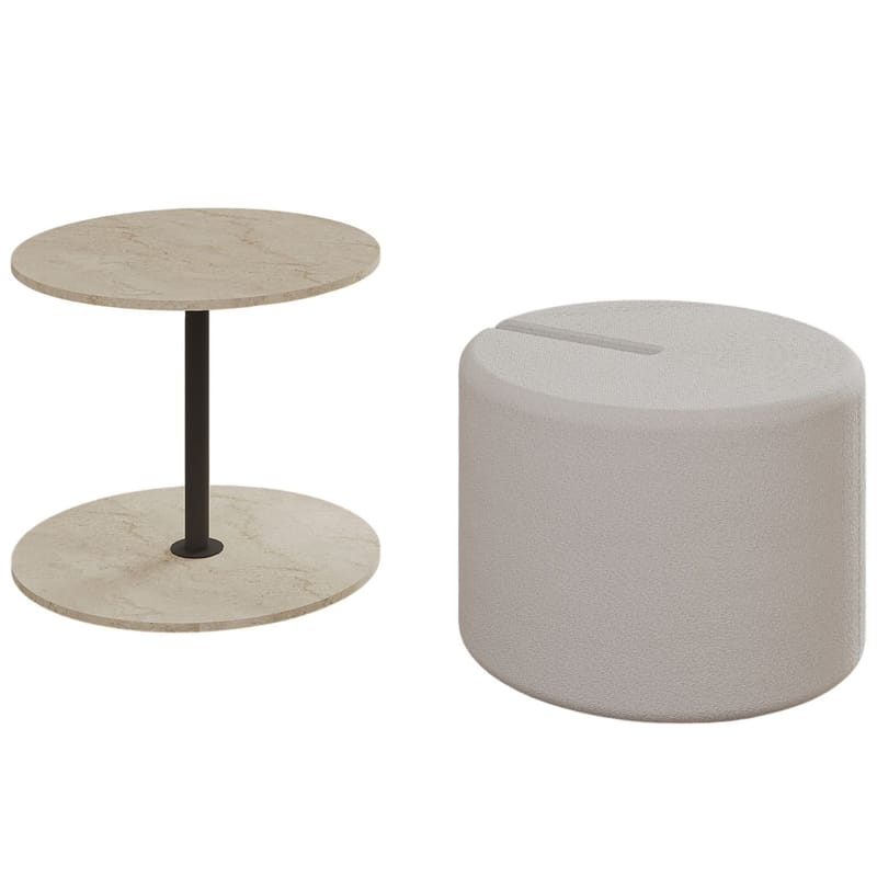 Torven Sæt med sideborde 43x47x43 cm - Travertin - Møbler - Borde - Aflastningsbord - Lampebord