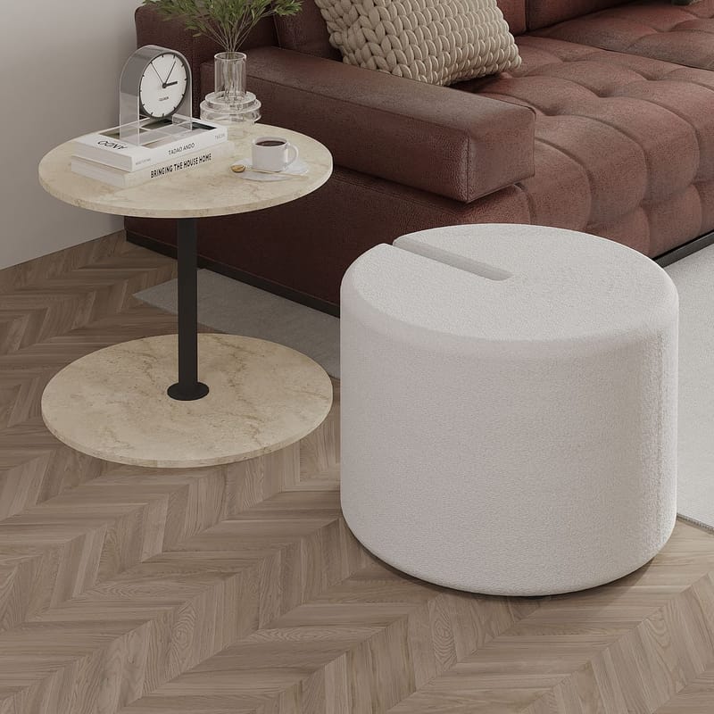 Torven Sæt med sideborde 43x47x43 cm - Travertin - Møbler - Borde - Aflastningsbord - Lampebord