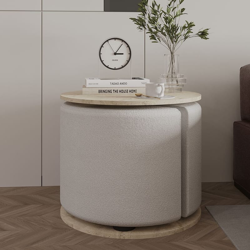 Torven Sæt med sideborde 43x47x43 cm - Travertin - Møbler - Borde - Aflastningsbord - Lampebord