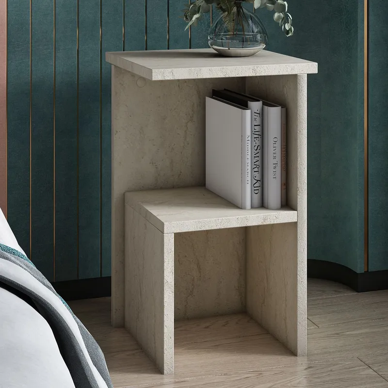 Tunel Natbord 29,6x50x29,6 cm - Travertin - Møbler - Borde - Aflastningsbord - Sengebord