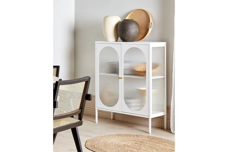 Vitrineskab Sarre Hvid, guld - Hvid, guld - Opbevaring - Skab - Vitrineskabe