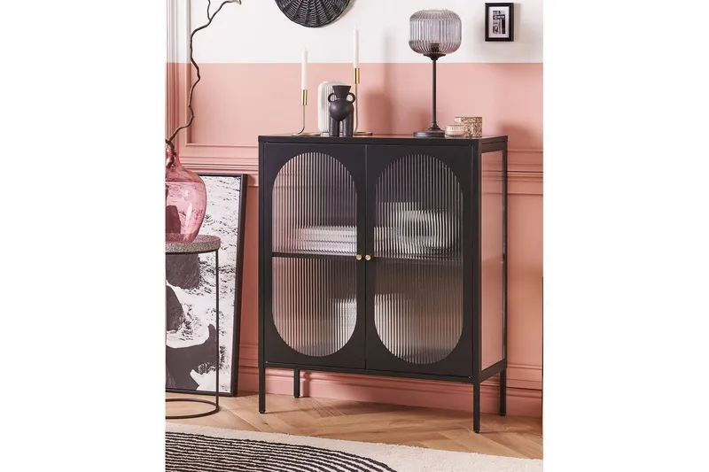 Vitrineskab Sarre Sort, guld - Sort, guld - Opbevaring - Skab - Vitrineskabe