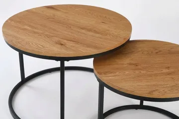 Alex Rundt Indskudsbord - 2 Sofaborde 76 og 57 cm med Træ- og Egetræsudseende og Metalben - Natur - Møbler - Borde - Sofabord