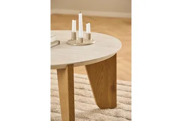 Alkha Rundt Sofabord 80 cm i Sten med Træben - Beige - Møbler - Borde - Sofabord