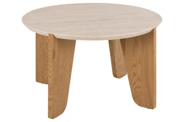 Alkha Rundt Sofabord 80 cm i Sten med Træben - Beige - Møbler - Borde - Sofabord