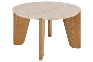 Alkha Rundt Sofabord 80 cm i Sten med Træben - Beige - Møbler - Borde - Sofabord