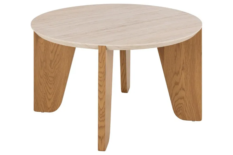 Alkha Rundt Sofabord 80 cm i Sten med Træben, Beige