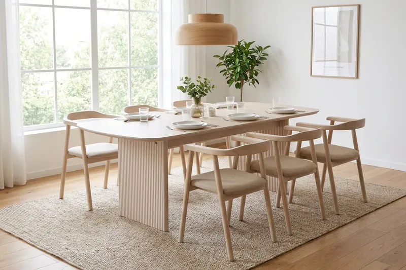 Alma rektangulært spisebord 220x100 cm finér - Hvidlaseret - Møbler - Borde - Spisebord og køkkenbord