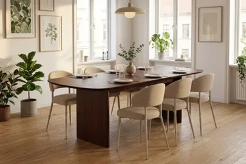 Alma rektangulært spisebordssæt 220 cm med 6 Sawako spisebordsstole - Valnød - Møbler - Borde - Spisebordssæt