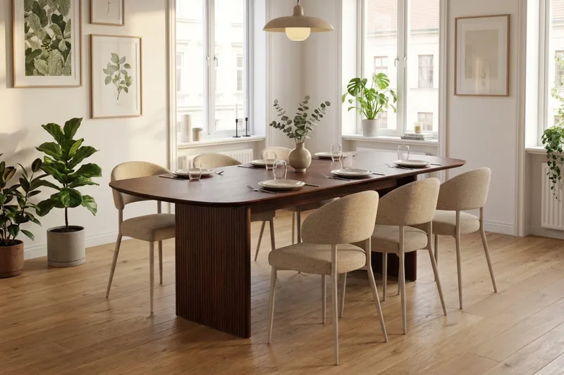 Alma rektangulært spisebordssæt 220 cm med 6 Sawako spisebordsstole - Valnød - Møbler - Borde - Spisebordssæt