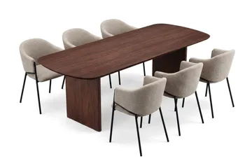 Alma spisebordssæt, rektangulært 220 cm, valnød med 6 Filip spisebordsstole - Valnød - Møbler - Borde - Spisebordssæt