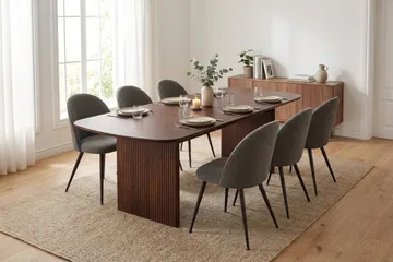 Alma spisebordssæt 220 cm rektangulært med 6 Nibe Plus-spisebordsstole - Valnød - Møbler - Borde - Spisebordssæt