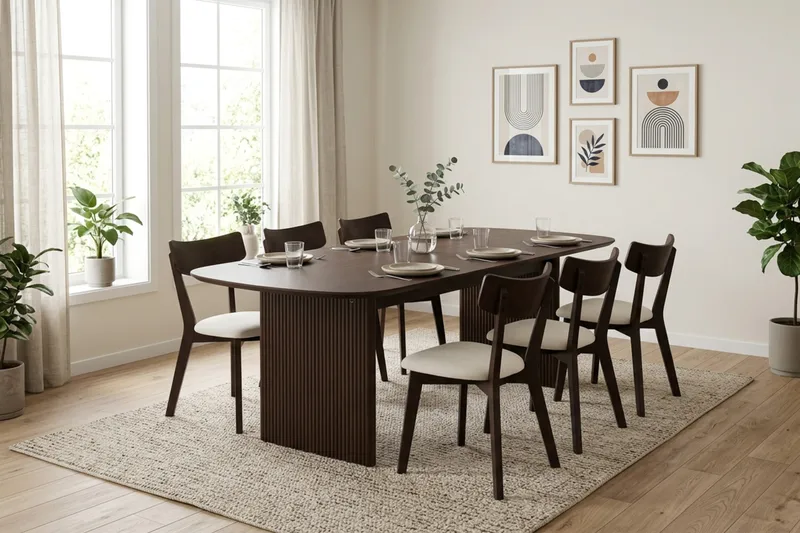 Alma spisegruppe 220 cm rektangulær i røget eg med 6 Amelia spisestole med hynde - Røget eg - Møbler - Borde - Spisebordssæt