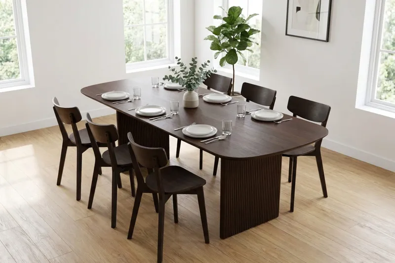 Alma spisegruppe 220 cm rektangulær i røget eg med 6 Amelia spisestole - Røget eg - Møbler - Borde - Spisebordssæt