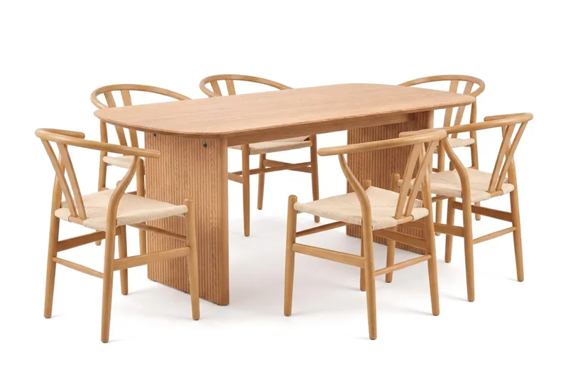 Alma spisegruppe rektangulær 180 cm Eg med 6 Dastoori spisestole, Eg
