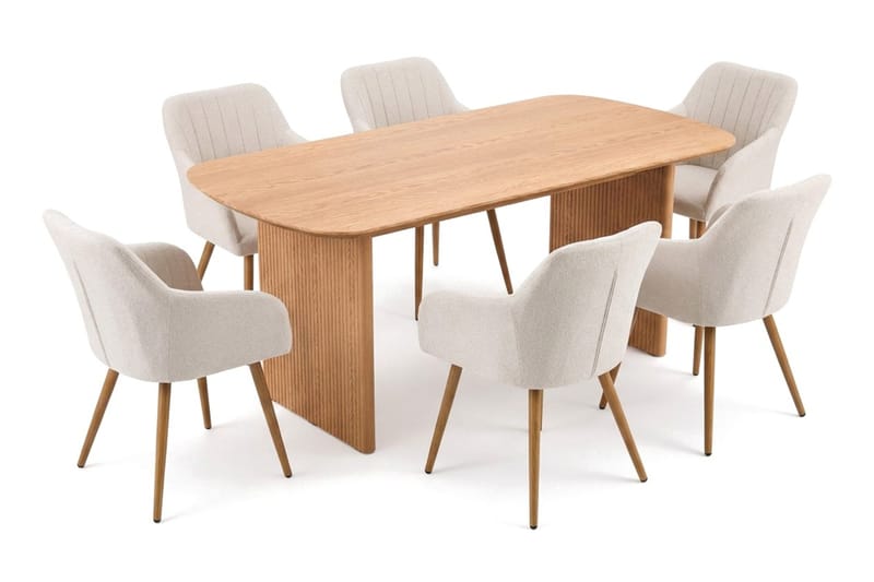 Alma spisegruppe rektangulær 180 cm eg med 6 Filippa-spisestole, Eg