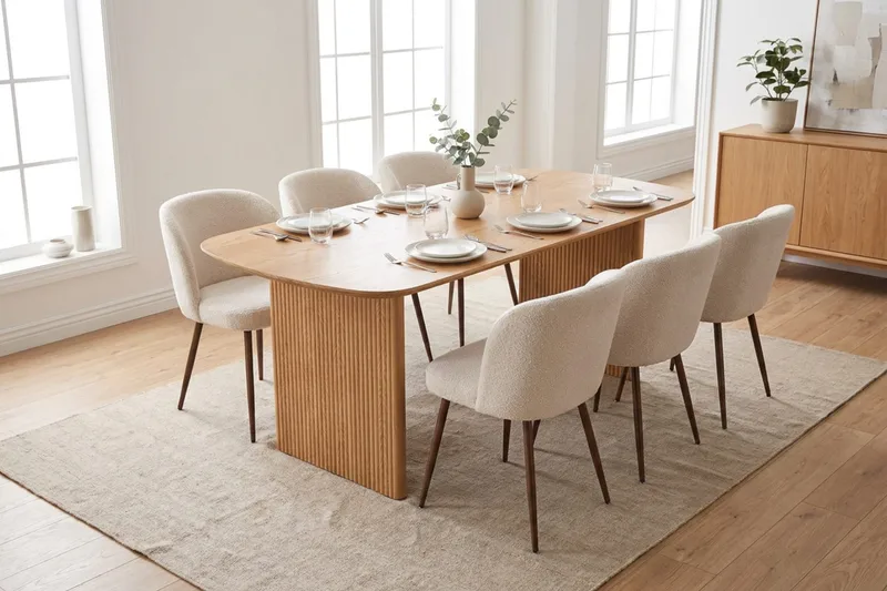 Alma spisegruppe rektangulær 180 cm eg med 6 Greya spisebordsstole - Eg - Møbler - Borde - Spisebordssæt