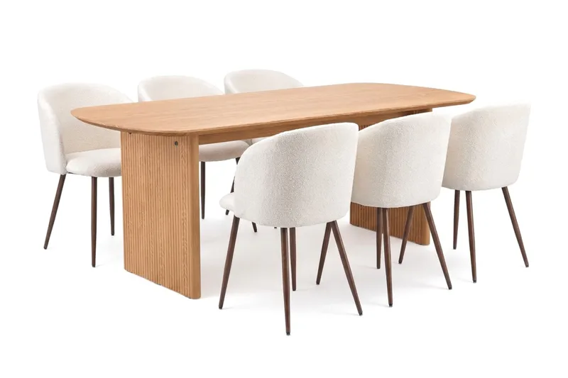 Alma spisegruppe rektangulær 180 cm eg med 6 Greya spisebordsstole, Eg