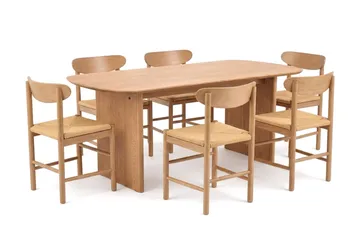 Alma spisegruppe rektangulær 180 cm eg med 6 Malte spisestole - Eg - Møbler - Borde - Spisebordssæt