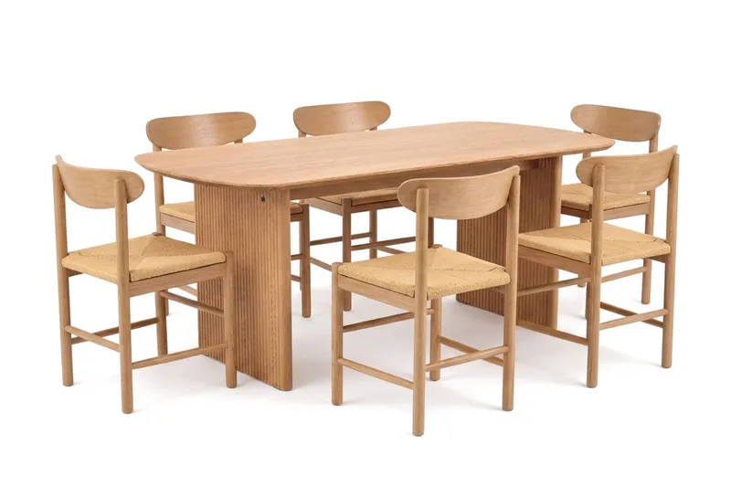 Alma spisegruppe rektangulær 180 cm eg med 6 Malte spisestole - Eg - Møbler - Borde - Spisebordssæt