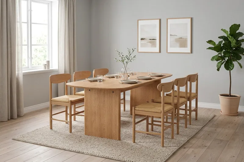Alma spisegruppe rektangulær 180 cm eg med 6 Malte spisestole - Eg - Møbler - Borde - Spisebordssæt