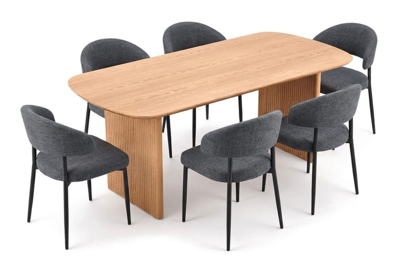 Alma spisegruppe rektangulær 180 cm Eg med 6 Sawako-spisestole - Eg - Møbler - Borde - Spisebordssæt
