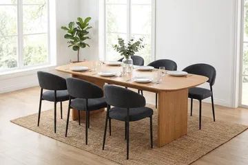 Alma spisegruppe rektangulær 180 cm Eg med 6 Sawako-spisestole - Eg - Møbler - Borde - Spisebordssæt