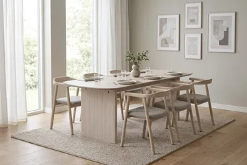 Alma spisegruppe rektangulær 180 cm hvidlaseret med 6 Jolie spisebordsstole - Hvidbejdset eg - Møbler - Borde - Spisebordssæt