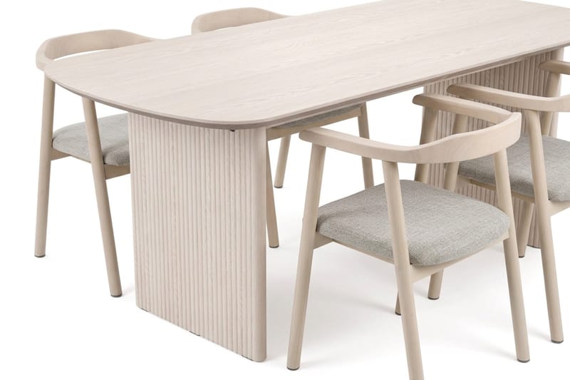 Alma spisegruppe rektangulær 180 cm hvidlaseret med 6 Jolie spisebordsstole - Hvidbejdset eg - Møbler - Borde - Spisebordssæt