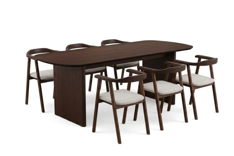 Alma spisegruppe rektangulær 180 cm røget eg med 6 Jolie spisebordsstole, Røget eg