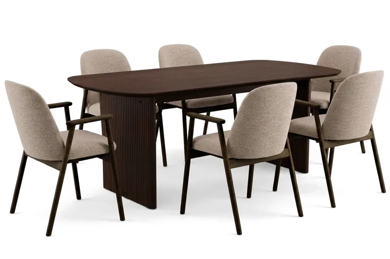 Alma spisegruppe rektangulær 180 cm røget eg med 6 Reciclar spisestole, Røget eg