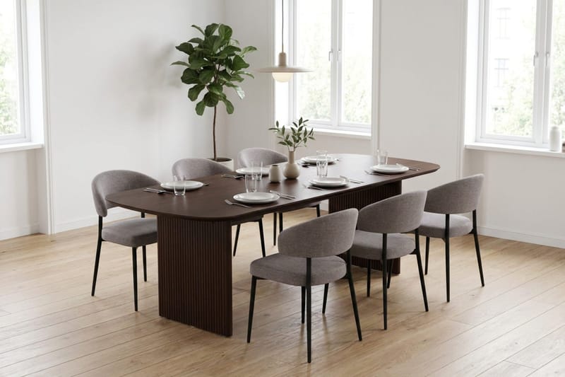 Alma spisegruppe rektangulær 180 cm Røget Eg med 6 Sawako-spisestole - Røget eg - Møbler - Borde - Spisebordssæt