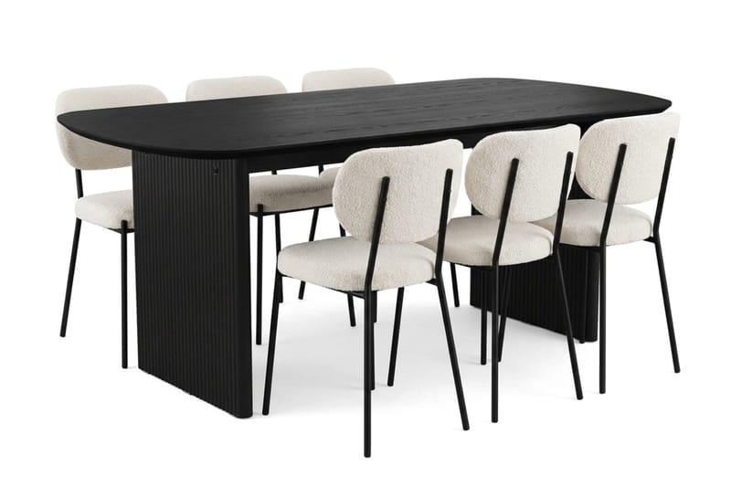 Alma spisegruppe rektangulær 180 cm sort med 6 Gemmiano spisebordsstole - Sortbejdset eg - Møbler - Borde - Spisebordssæt